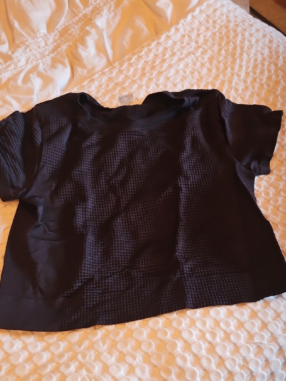 Women's Black Textured Short-Sleeve Top Xxl